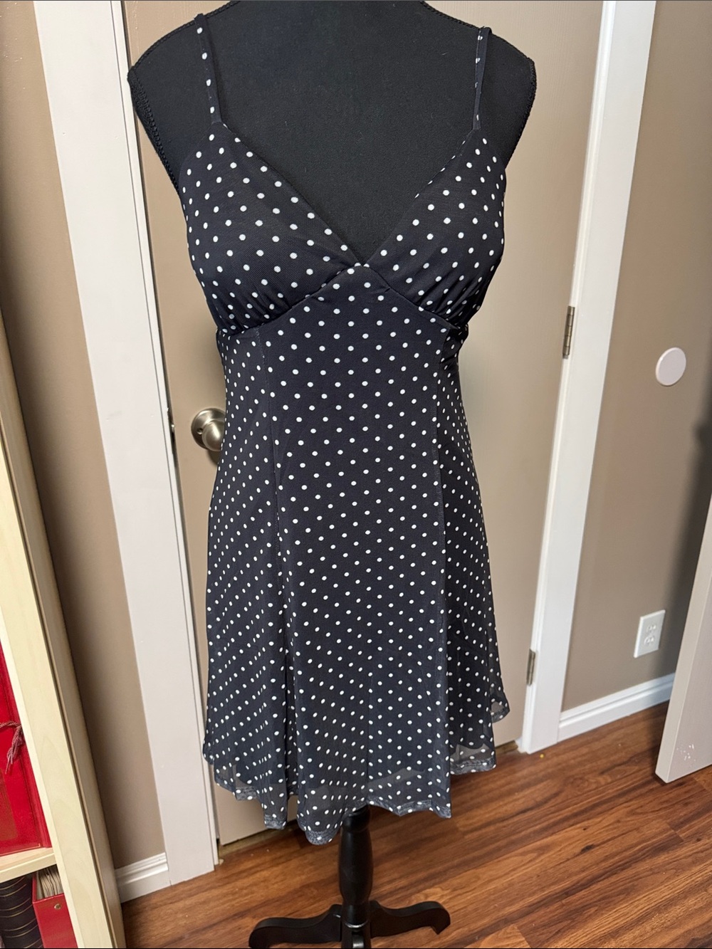 Derek Heart Black and White Polka Dot Spaghetti Strap Mini Dress